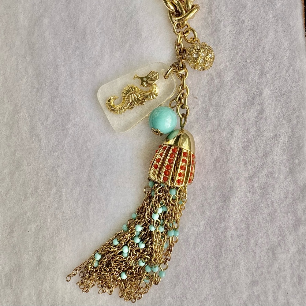 Lilly Pulitzer Seahorse Coastal Adjustable Gold -Tone Turquoise Tassel Necklace - Picture 6 of 8
